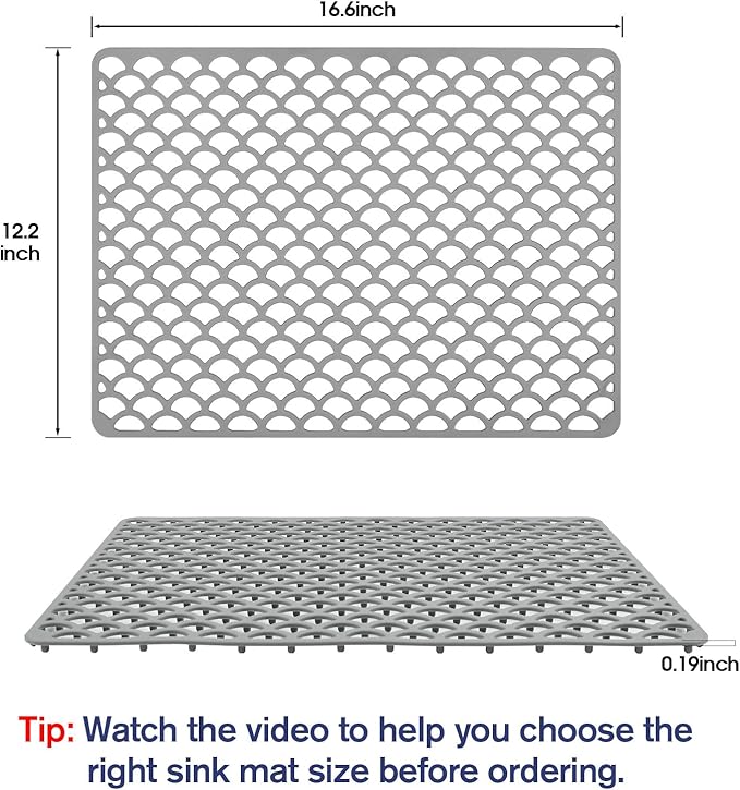 Silicone Sink Protector 16"x12", Heat Resistant Non-slip Dishwasher Suitable, Sink Mat for Bottom of Farmhouse Kitchen Stainless Steel Sinks