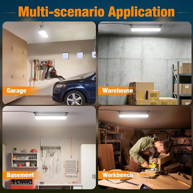 100W Led Shop Lights,2Pack Shop Light for Workshop,IP66 Waterproof Garage Lights with Plug,4.92ft Power Cord and On/Off Switch,11000LM 6500K Super Bright Led Work Light for Yard,Shop,Warehouse