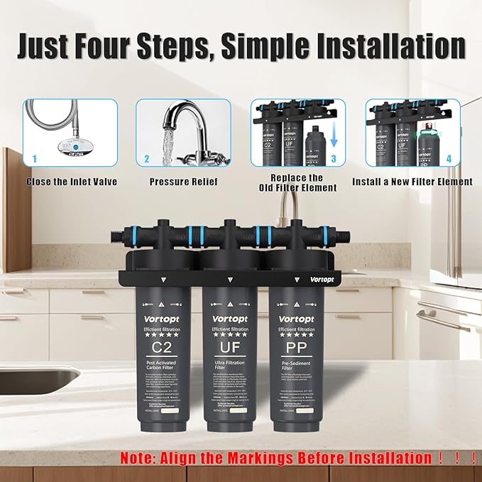 Under Sink Water Filter System,NSF Certificated,3-Stage Filtration,Water Purifier for Kitchen,Reduces PFAS,PFOA/PFOS,Fluoride,Chlorine,Bad Taste & Odo,Drinking Water Filter, Black,F02 3 Filters.