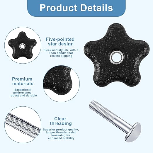 4 Pcs Lawn Mower Handle Bolts, Handle Knob and Screw Bolt Washer Kits, Machine Accessories Replacement Parts for Lawn Mowers Snow Blowers