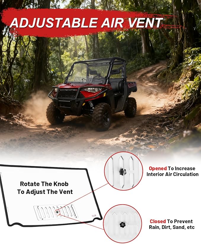 StarknightMT Ranger XP 1000 Vented Windshield, Ranger Front Full Windshield with Sliding Window Compatible with Polaris Ranger XP 1000/ Crew XP 1000 2017-2025, Ranger 1000/ Crew 1000 2020-2025