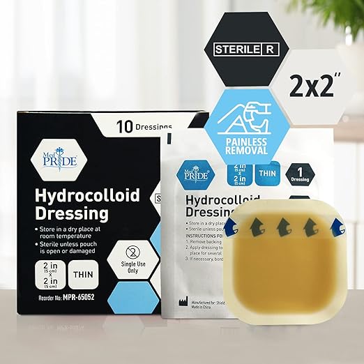 MED PRIDE Hydrocolloid Dressing 2in by 2in Sterile Adhesive Bandages for Pilonidal Cyst Ulcers Blisters Acne (2'' x 2'' 10 Thin)