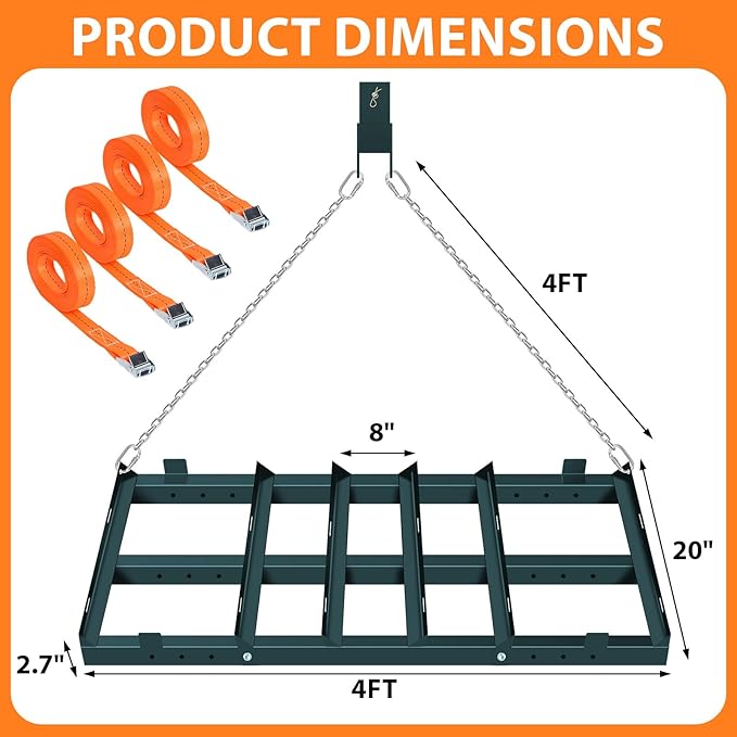 4FT Drag Harrow Driveway Grader, Heavy Duty Driveway Drag with 48" Chain, Tow Behind Lawn Leveler for Gravel, Sand, Lawn, Soil, Hay, ATV, UTV, Mower, Tractor