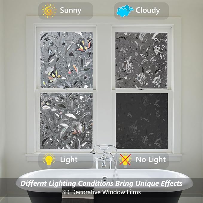 Kromapolis Window Film, Window Privacy Film Frosted, Vinyl Glass Covering, Stained Glass Decorative Film, Static Window Clings, Non-Adhesive (Grayish Black, 17.5 x 157.4 inch)
