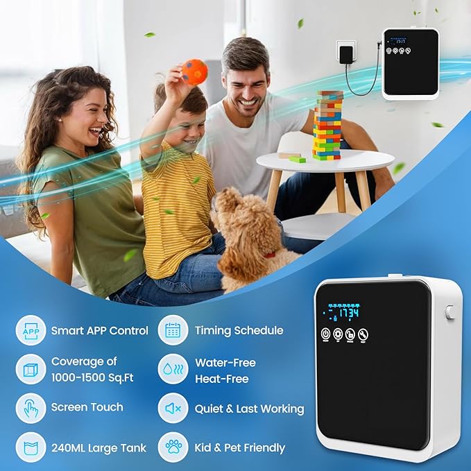 Waterless Essential Oil Diffuser:250ml Large Capacity Scent Air Diffuser with Smart APP & Touch Screen| Aromatherapy Large Room Oil Diffusers for Home,Office,Hotel Collection,Cover1500 sq.ft-Black