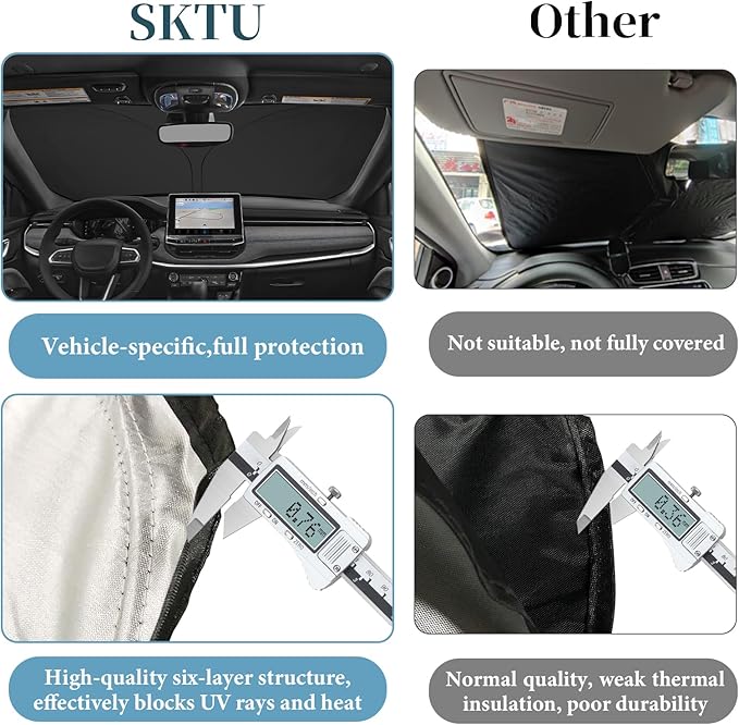 SKTU 2024 2025 2026 Compass Front Windshield Sunshade for 2022 2023 2024 2025 2026 JEE p Compass Windshield Sunshade Foldable for Blocks UV Rays and Blocks Heat and Sun Keeps Vehicle Cool