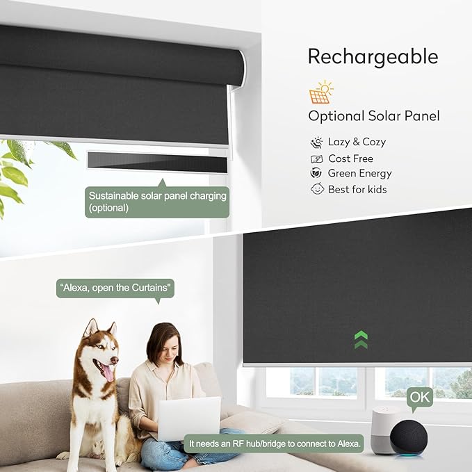 ZSHINE Motorized Blackout Window Blinds Customize Width (23-95 Inches) Remote Control Wireless and Rechargeable Roller Shades Blinds for Windows, Home, Office, Hotel, Club, Restaurant(82010M)