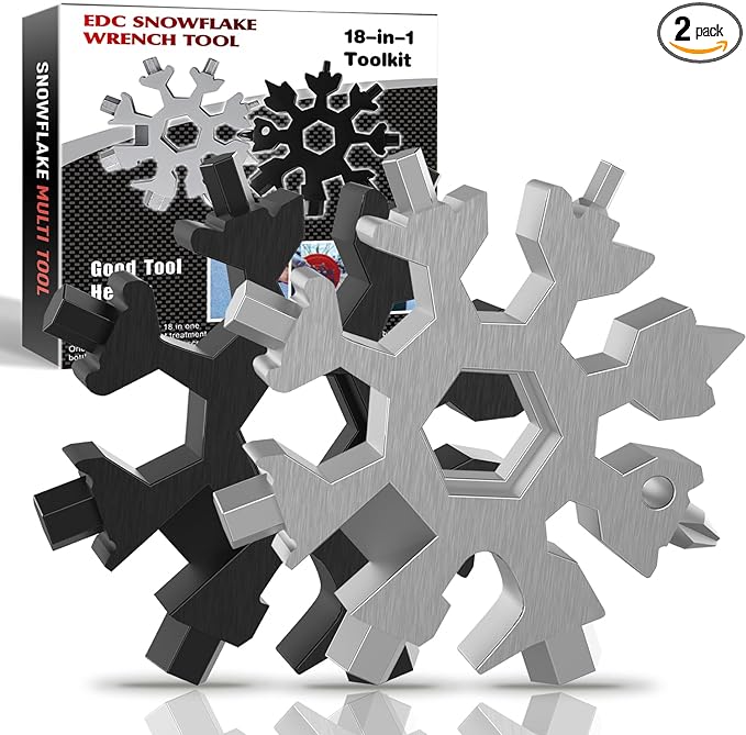 Stocking Stuffers for Men, FODARSAI 18-in-1 Snowflake Multi Tool, Cool Camping Tool Gadgets for Men, Unique Gifts for Dad, Husband, Boyfriend (Silver+Black)