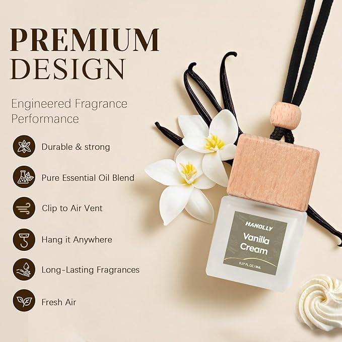 Car Air Freshener Hanging 2 Pack – Vanilla Cream Car Freshener Diffuser, Fall Car Air Freshener for Women and Men, Lasting up to 45 Days.0.27 FL OZ/8ML