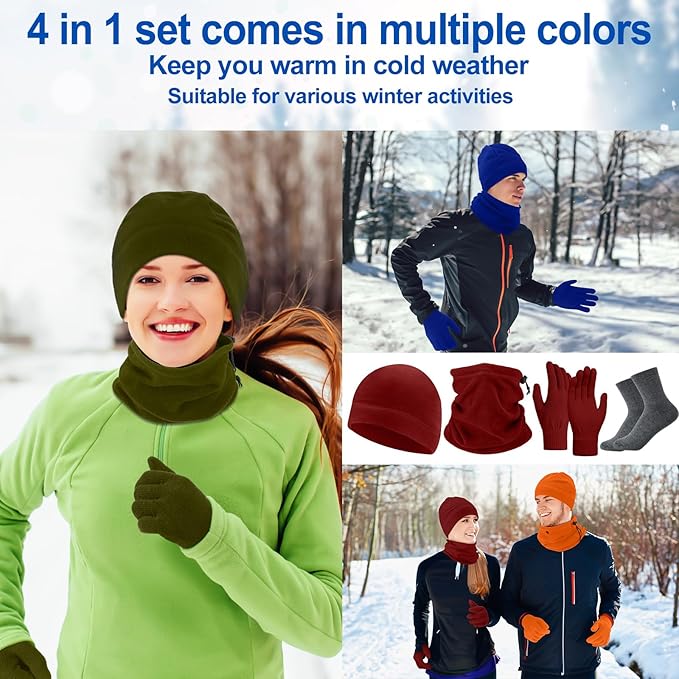 Liitrsh 148 Pcs Bulk Winter Fleece Hats Gloves Scarf Sock Sets for Men Women, Beanies for Homeless Donation Charity Bundle
