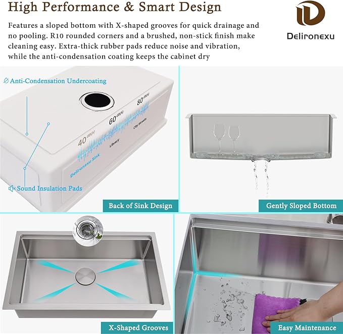 30 Inch Undermount Kitchen Sink Workstation, Delironexu 16 Gauge Stainless Steel Kitchen Sinks, 30''x18'' Single Bowl Undermount Sink with 6 Accessories, Multi-Functional Workstation Sinks