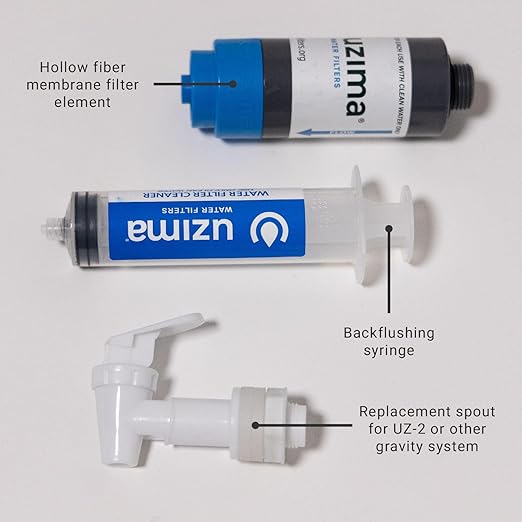 Uzima UZ-1 Water Filter Cartridge Replacement | Gravity Water Filter for UZ-2, UZ-BP, D-Prep | 0.1 Micron Standalone Purifier for Emergency, Survival, Camping, Bug Out Bag