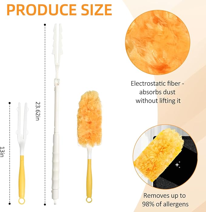 Duster Refills for Swiffer Duster,Heavy Duty Microfiber Dusters Kit with Replacement 360 Feather Dusters(50) + 3FT Extended Handle +1 Short Handle for Cleaning Blinds,Ceiling,Furniture