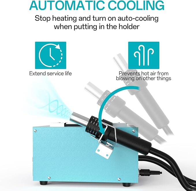 Bakon 852d+ Heat Gun And Soldering Iron 2-In-1 Kit, Smd Hot Air Rework Soldering Station, Multiple Functions Electronics Kit, Led Digital Display, Knob Type Adjustable Temperature