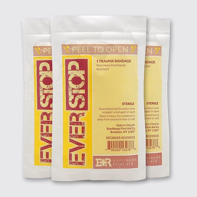 Ever Ready First Aid EverStop First Aid Blood Stopper Compress Multi-Purpose Wound and Trauma Dressing - 3 Pack