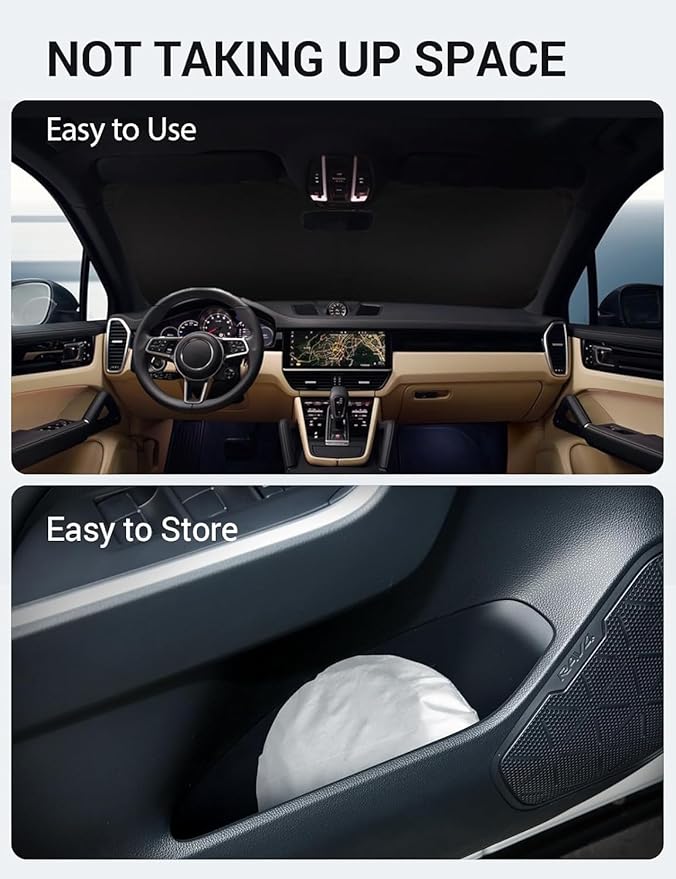 Proadsy 2025 Upgrade Windshield Sun Shade Custom Fit 2019–2023 2024 2025 Porsche Cayenne Foldable Front Sunshade Protector Sun Visor Blocks UV Rays Keep Car Cooler