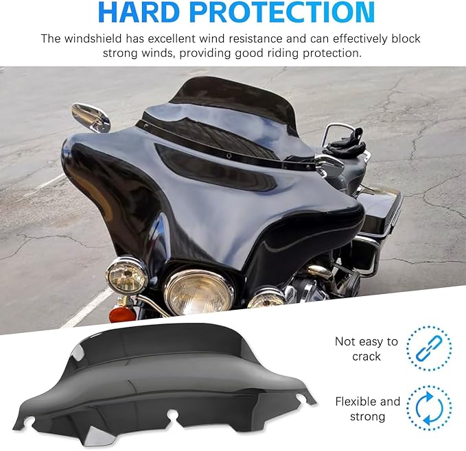 DREAMIZER Wave Windshield Windscreen,Specific Fit Motorcycle Windshield, PC Wind Deflector Compatible with Harley Touring Electra Street Tri Glide 1996 - 2013 (Black 8inch)