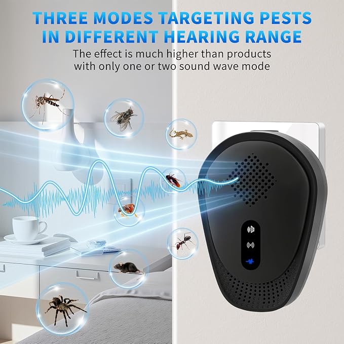6 Pack Upgraded Ultrasonic Pest Control Repeller, Mouse Repellent Indoor for Spider Bug Roach Ant Mosquito Rat Mice Insect Deterrent, Mouse Rodent Repellent Ultrasonic Plug in, 3 Mode Switching, Black