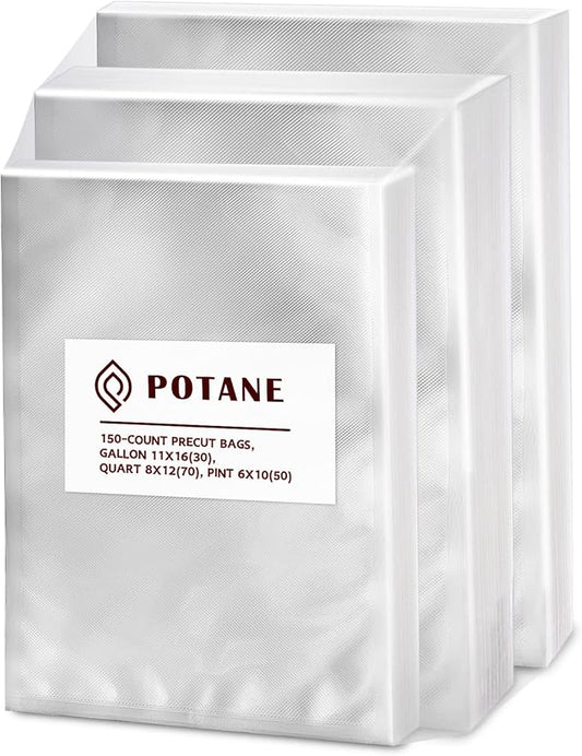 Vacuum Sealer Bags, Precut 150 Gallon 11x16, Quart 8x12, Pint 6x10, Smell-Proof, Puncture Prevention and Heavy duty. Commercial Grade