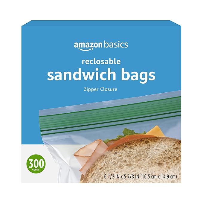 Amazon Basics Sandwich Storage Bags, 300 Count (Previously Solimo) (Pack of 6)