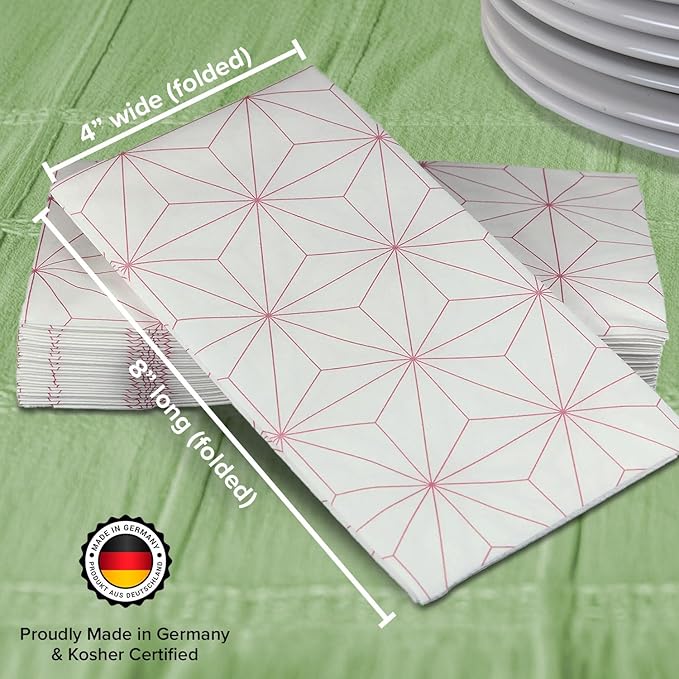 SimuLinen Rose Gold Geometric Disposable Paper Towels for Bathroom - Cloth-Like, Soft, Single-Use, Linen Feel, 12x17", 500ct (Made in Germany)