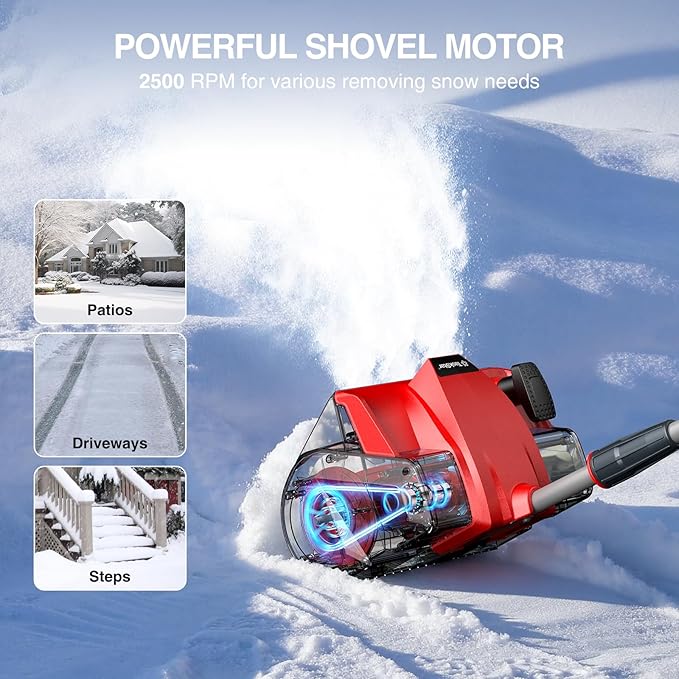 Cordless Snow Blower, Electric Snow Shovel with Total 2 x 5.0 Ah Batteries and Charger, Battery Powered Snow Thrower with LED, 23 Ft Distance with Directional Plate for Driveway, Step, Patio, Sidewalk