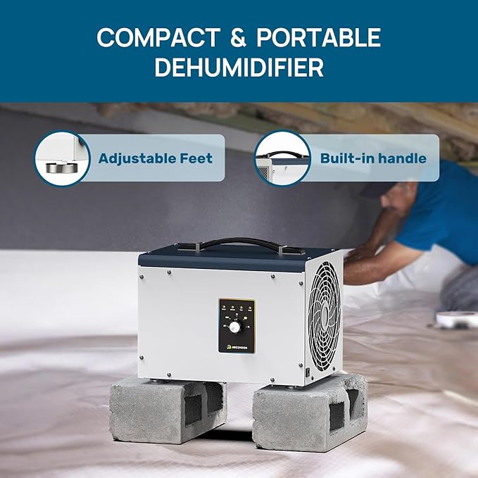 ARGENDON Dehumidifier for Crawlspace Basement, Commercial Dehumidifier with Drain Hose 70 PPD, Compact, Ideal for Water Damage Storage Up to 1000 Sq Ft, 5-Year Limited Warranty