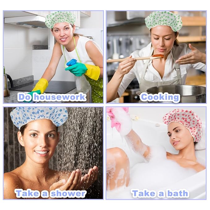 18Pcs Plastic Shower Caps for Women Reusable Waterproof Bath Caps Bathing Hair Cap Shower Caps for Shower,Spa,Salon,Housework,Girls,Home,Travel (Pink+Blue+Green)