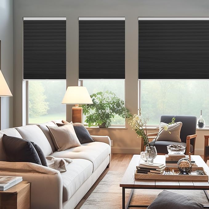 Changshade Cordless Cellular Shades, Blackout Honeycomb Shades for Windows, Pull Down Pleated Blinds, Easy to Install for Indoor Windows and French Doors,28" W x 50" H, Black