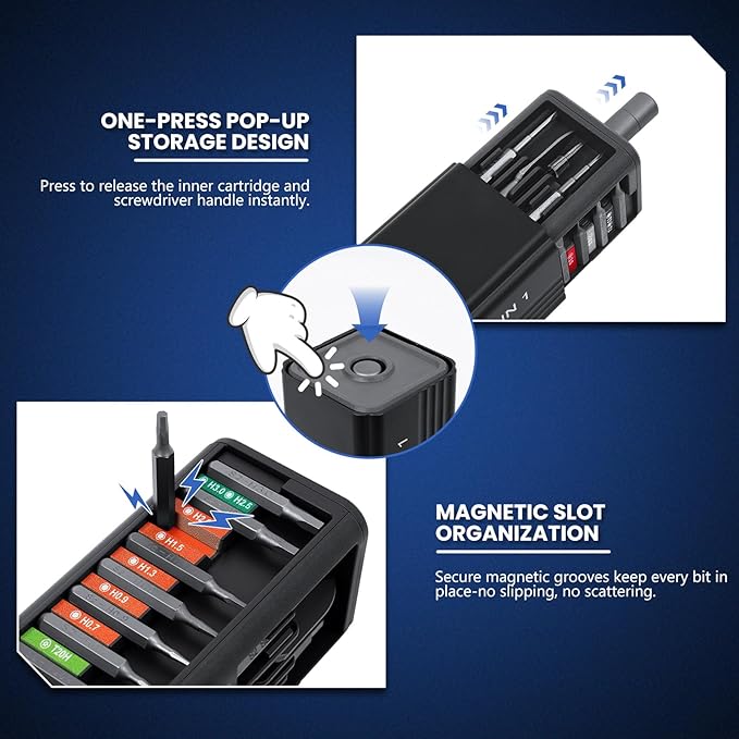 49 in-1 Precision Screwdriver Set w/t Magnetic S2 Steel Bits,Pop-Up Storage Box,Extended Bits,Tweezers&Pry Tool,Portable Multi-Bit Screwdriver Kit for Phone,Laptop,Camera,Eyeglasses&Electronics Repair