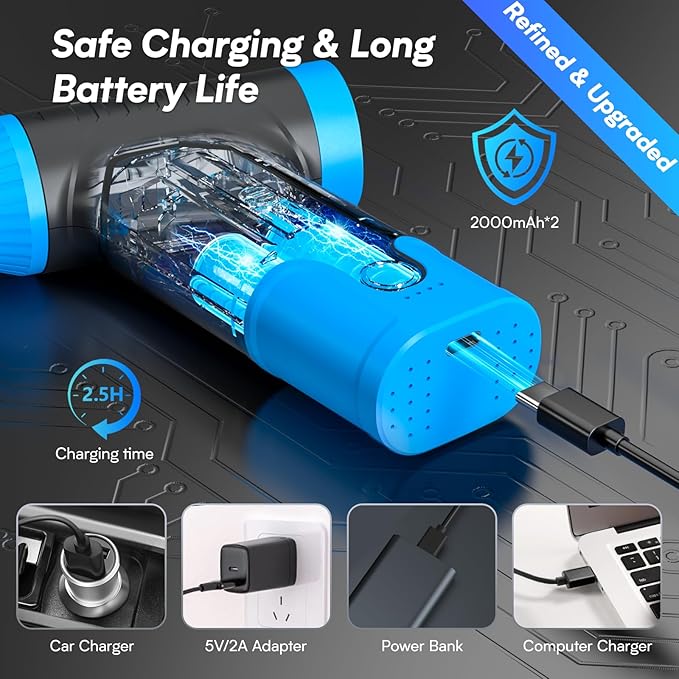 Electric Compressed Air Duster - Electric Air Duster for PC, Rechargeable Mini Blower 150,000 RPM Cordless Vacuum for Cleaning Keyboards, Computers and Cars (Blue)