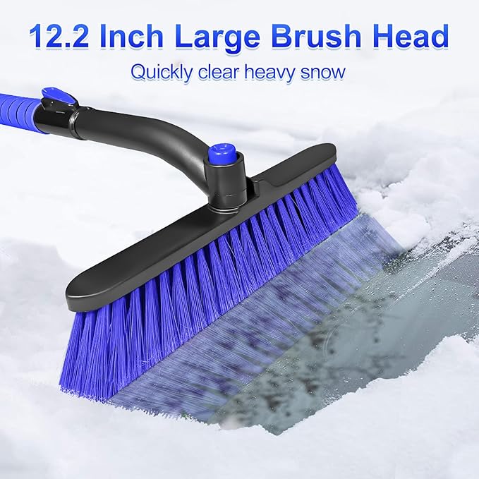 SEAAES 44 Inch Ice Scraper and Snow Brush for Car Windshield, Extendable Snow Removal Brush with Foam Grip for Truck SUV Vehicle Window - Blue