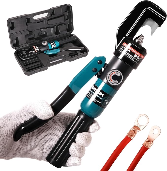 AMZCNC Point Press Hydraulic Crimping Tool Hydraulic Crimper for 8 AWG - 3/0 AWG Copper and Aluminum Cables,Dies-Less Crimping Tool