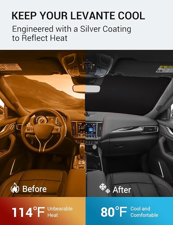 Proadsy Windshield Sun Shade for Maserati Levante 2017-2023 2024 2025 Foldable Front Sunshade Protector Sun Visor Blocks UV Rays Keep Car Cooler