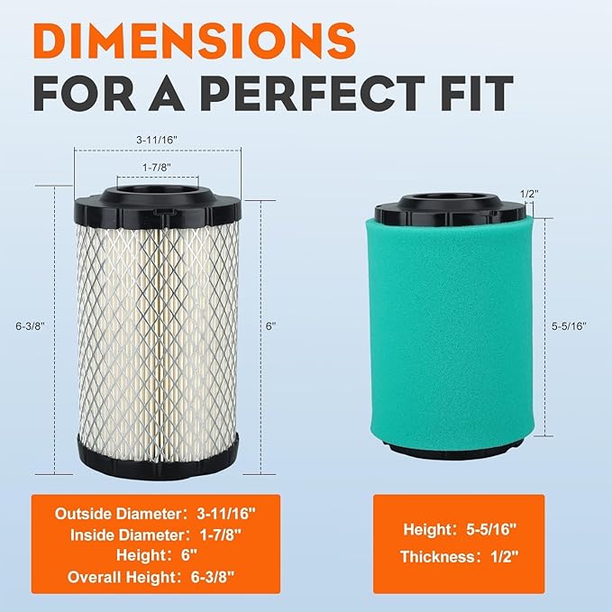 Hipa 2 Pack 32 083 13-S Air Filter for Kohler 7000 Series KT735 KT740 KT745 KT725 KT730 22HP-26HP Lawn Mower Engine Air & Pre Filter 32-083-13-S & 32-083-14-S