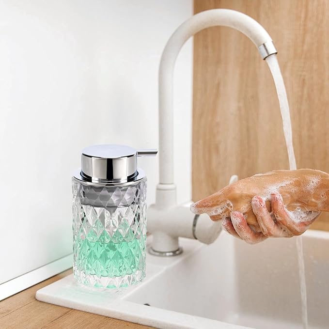Bathroom Glass Soap Dispenser with Durable Rust-Proof Plastic Foam Pump Hand Lotion Dispenser Antislip Shampoo Kitchen 10oz