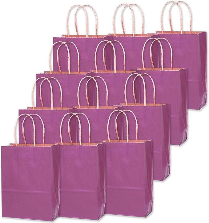 qiqee 32-Packs Purple Paper Paper Gift Bags with Handles Bulk 8.26"×6"×3.15" Small Size Gift Bags Multiple Uses（Small Size）