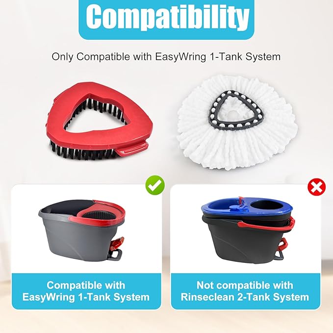 Spin Mop Replace Head, Base, Replacement Handle for OCedar EasyWring 1 Tank System 2 Microfiber Refills, 4-Section Sturdy Iron 30-58in Handle, Mop Head Base and Scrubber