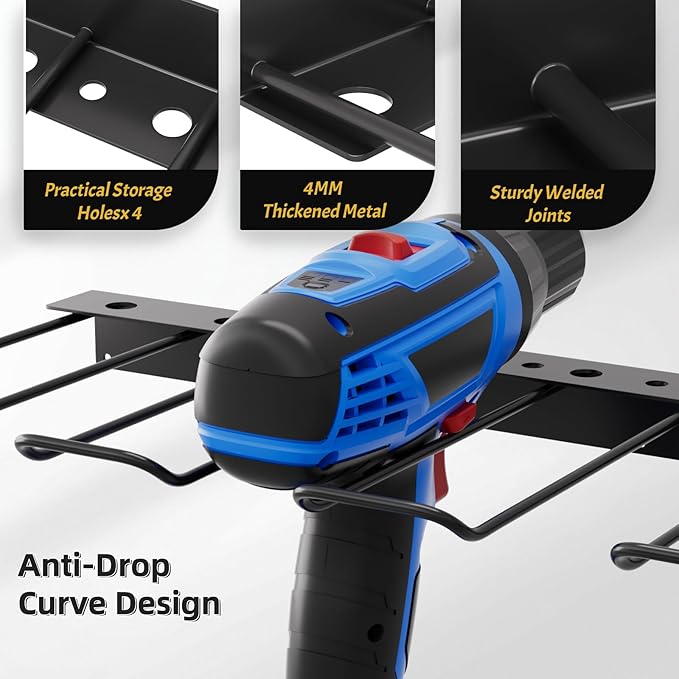 Power Tool Organizer Wall Mount with Charging Station, 4 Drill Holder + 16 screwdrivers, Heavy Duty Storage Utility Racks, Supports 100 lbs,for Garage and Workbench (16 Inch Holder Basic Version)
