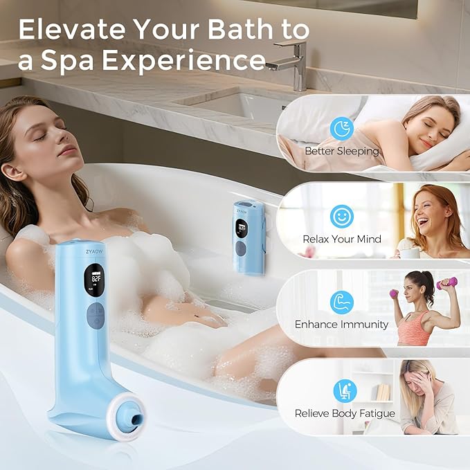 Bath Jets for Tub Bath Jet/Bubble Mode Portable Spa Rechargeable 3-Level Adjustable 7 Colors RGB Breathing Light Digital Display Screen for Home/Bathtub/Jacuzzi Christmas Gifts for Women