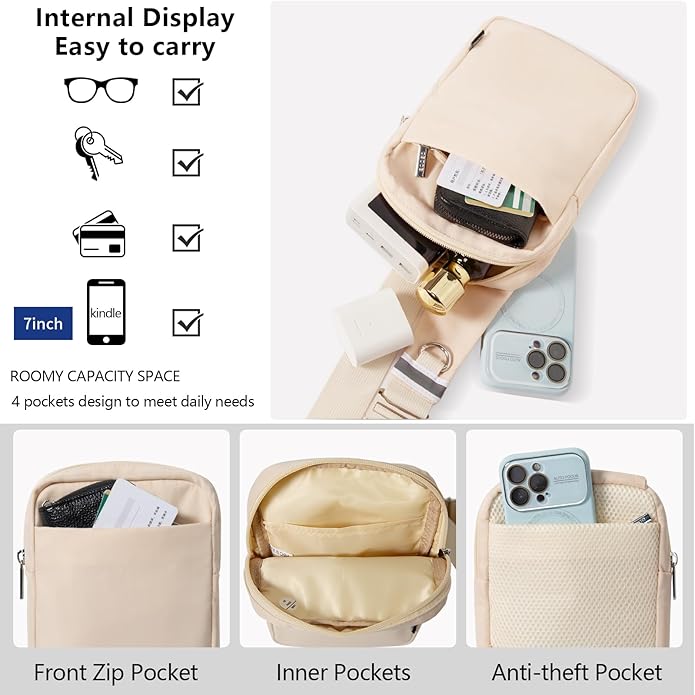 Small Sling Bag for Men and Women with RFID Pocket, Anti Theft Crossbody Chest Bag Casual Travel Bag for Hiking