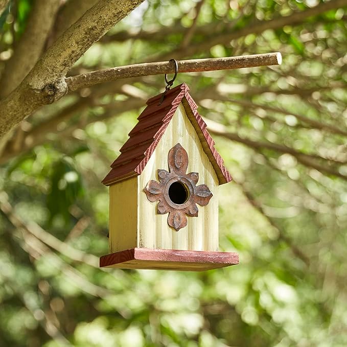 Glitzhome Bird Houses for Outside, Wooden Bird House Hanging Garden Birdhouse for Outdoors, Rustic Bird House for Bluebird Cedar Wren Chickadee Sparrow Bird Nest Box for Garden Patio -9" H
