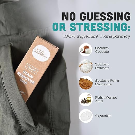 Kind Laundry - Vegan Stain Remover Bar, Travel Natural Stain Remover for Clothes, Gluten-and-Cruelty-Free Laundry Stain Remover, Unscented Baby Stain Remover for Laundry, 90 grams