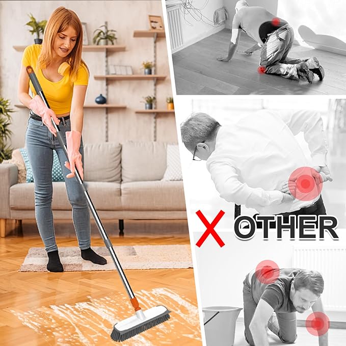 BITOPE 55" Deck Brush Long Handle Scrub Brush with Stiff Bristle 2 in 1 Heavy Duty Floor Scrubber Brush for Cleaning Floor Garage Bathroom Kitchen Wall Patio Concrete Balcony
