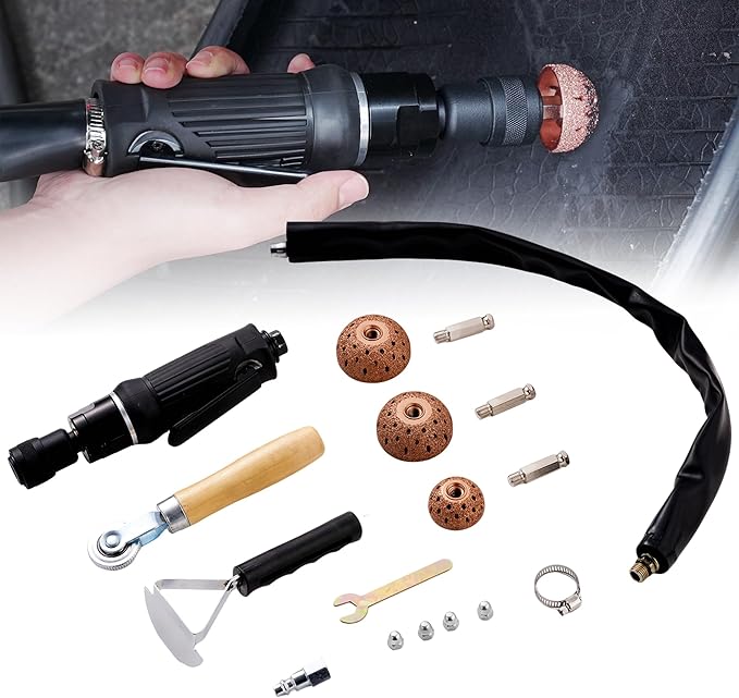 Low Speed Air Tire Buffer, Tire Buffer Full Kit Repair Polish Patch Tools with Tungsten Steel 42 mm 55mm Grinder Heads, Inner Liner Wheel Tire Polish Tire Buffing Scrapper Roller