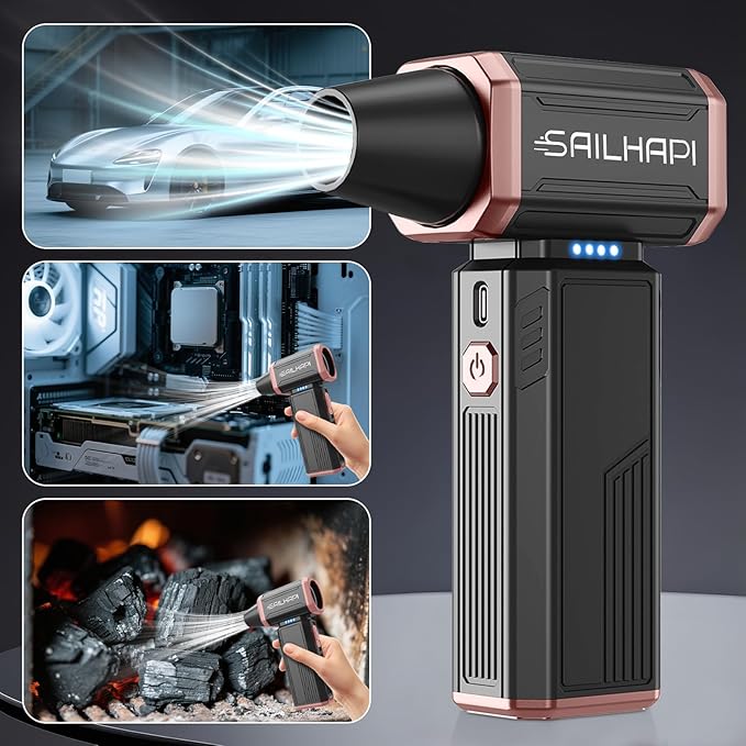 Electric Air Duster, 300000RPM High-Speed Cordless Blower Fan with Adjustable Speed & Brushless Motor, Portable Mini Blower for Keyboard, Car Detailing, PC Cleaning, Replaces Canned Air