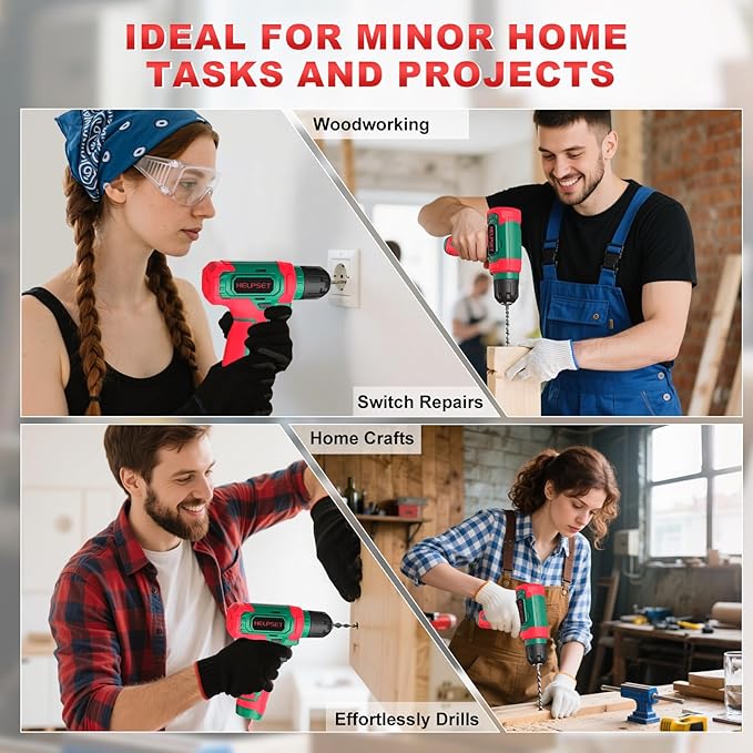 8V Cordless Drill Driver Set - 3/8" Keyless Chuck, 15pcs Drill Bits Included, Built-in LED Light for Drilling & Screwing, Comes with Toolbox for Storage (Christmas)