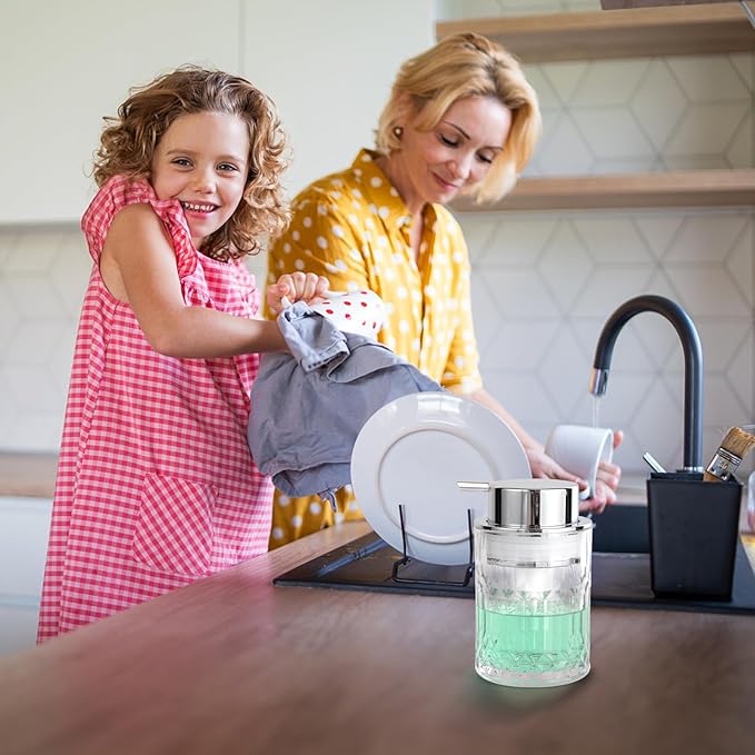 Bathroom Glass Soap Dispenser with Durable Rust-Proof Plastic Foam Pump Hand Lotion Dispenser Antislip Shampoo Kitchen 10oz 2 Pack