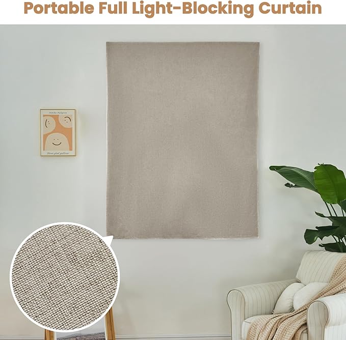 Adhesive Curtain,100% Blackout Shades,No Rod,Easy to Install,Provides Privacy Protection for Bedrooms (Light Coffee - W46 × L60 in)