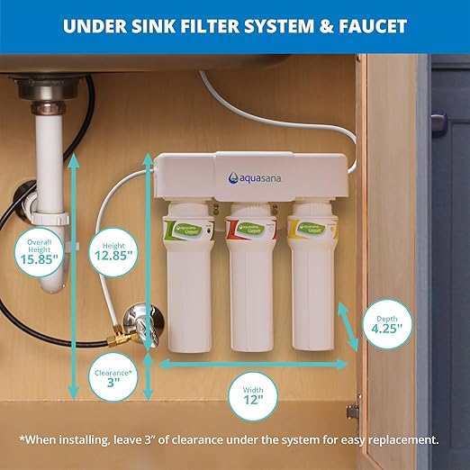 Aquasana Under Sink Water Filter System - Reduces PFAS, Lead, & Chlorine in Drinking Water - Under Counter Claryum Filtration for Kitchen - 3-Stage Max Flow - Brushed Nickel Faucet - AQ-5300+.55